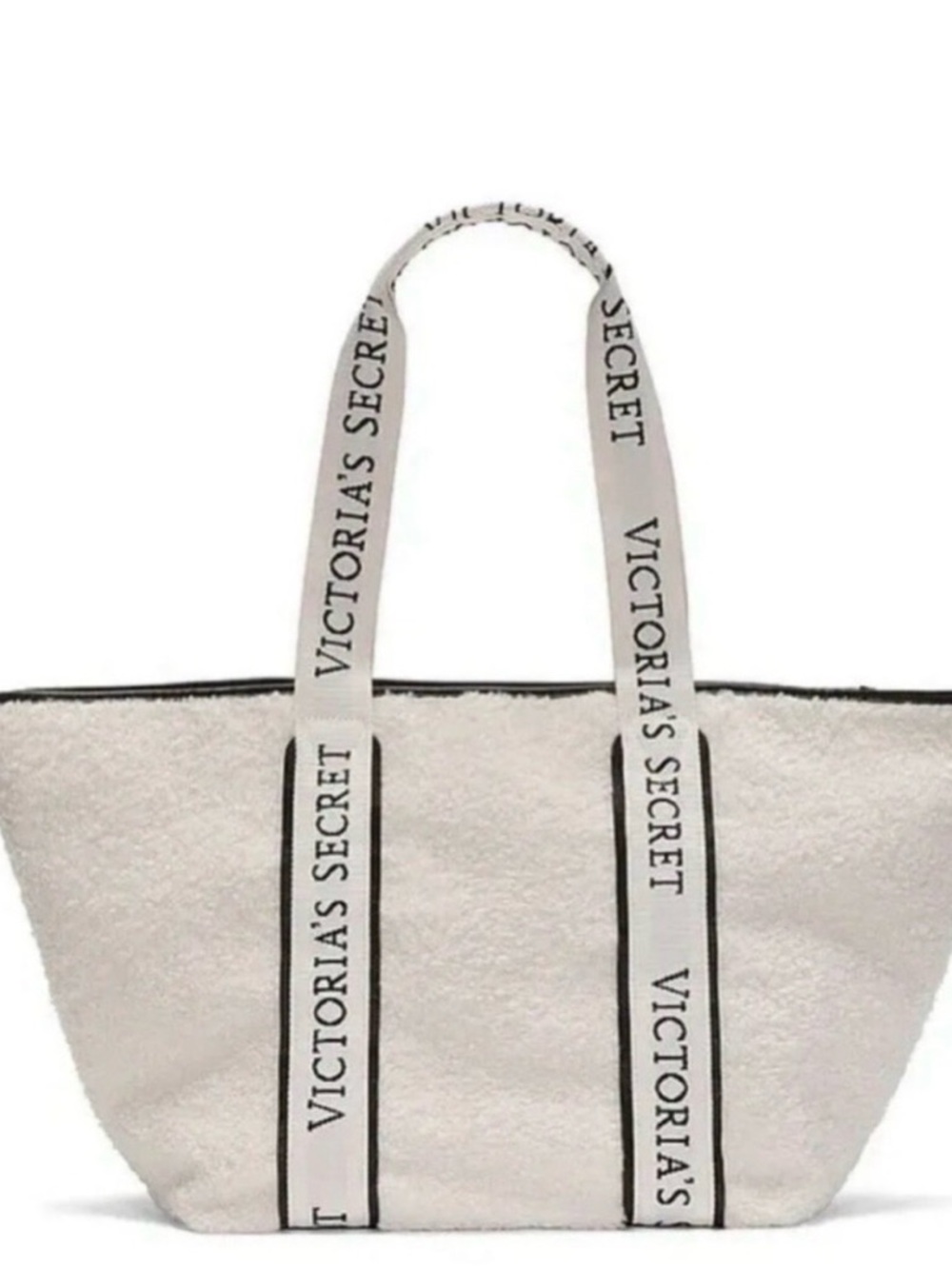 Victoria's Secret White Sherpa Tote with Logo Straps.          NWT